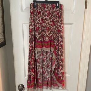 Chic Floral High-Low Skirt in Red and Pink